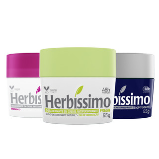 Kit 3 itens - Desodorante Creme Antitranspirante Herbíssimo | Fresh + Hibisco + Cedro 55g em Oferta na Shopee