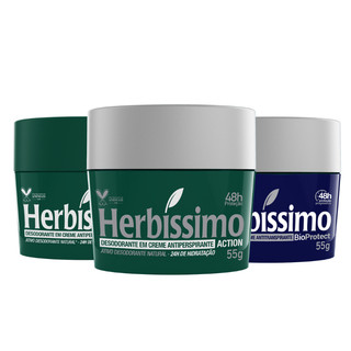 Kit 3 itens - Desodorante Creme Antitranspirante Herbíssimo | Tradicional + Action + Cedro 55g em Oferta na Shopee