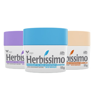 Kit 3 itens - Desodorante Creme Antitranspirante Herbíssimo | Lavanda + Sensitive + Vanilla 55G em Oferta na Shopee