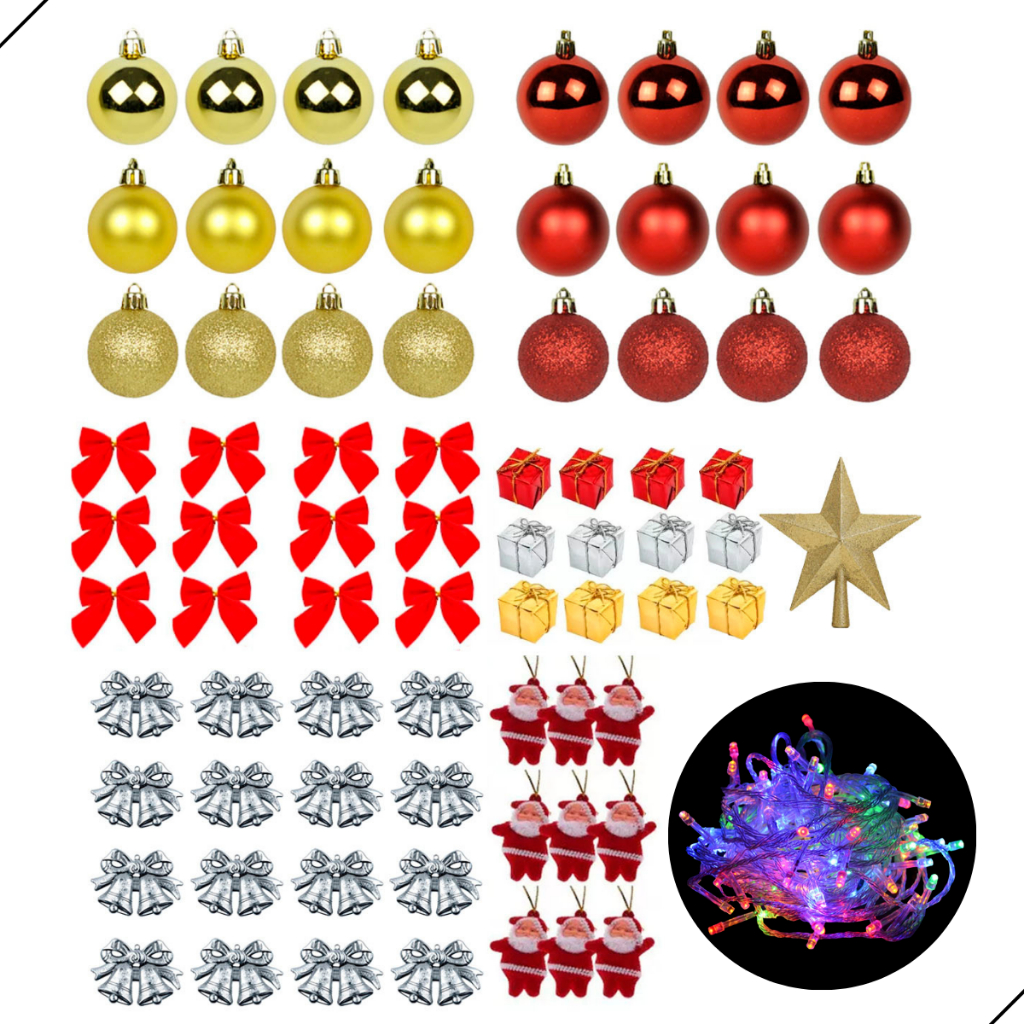 Enfeites para árvores de natal Enfeites Pendentes Decoração Natal Para Árvore Enfeites Bolinha Pisca Pisca LED por kit de 83 un - multicolor