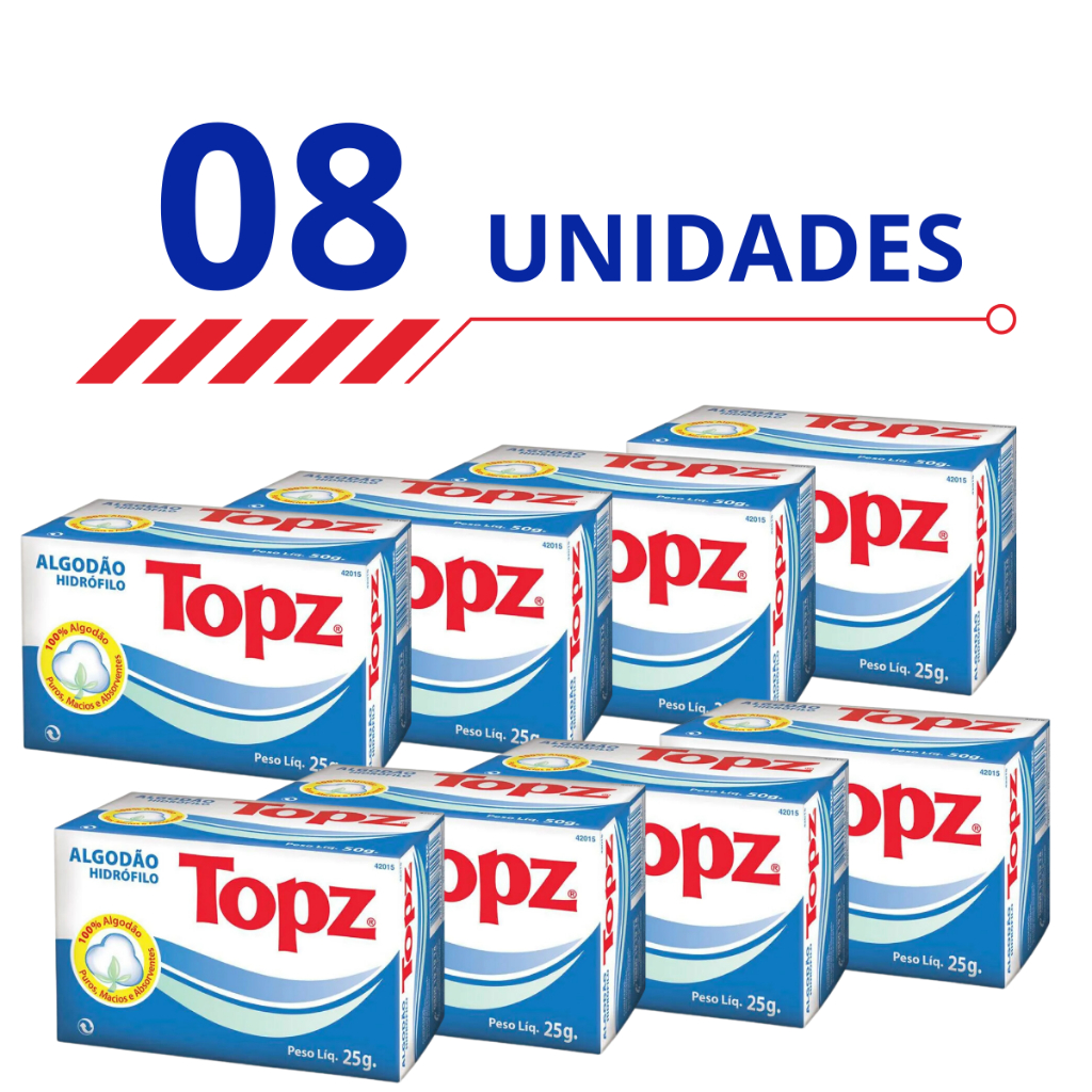 Kit 8 Caixas Topz Algodão Hidrófilo Puros Macios Absorventes 100% Algodão