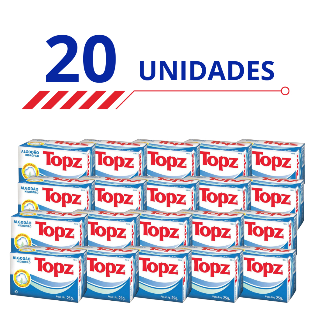 Kit 20 Caixas Topz Algodão Hidrófilo Puros Macios Absorventes 100% Algodão