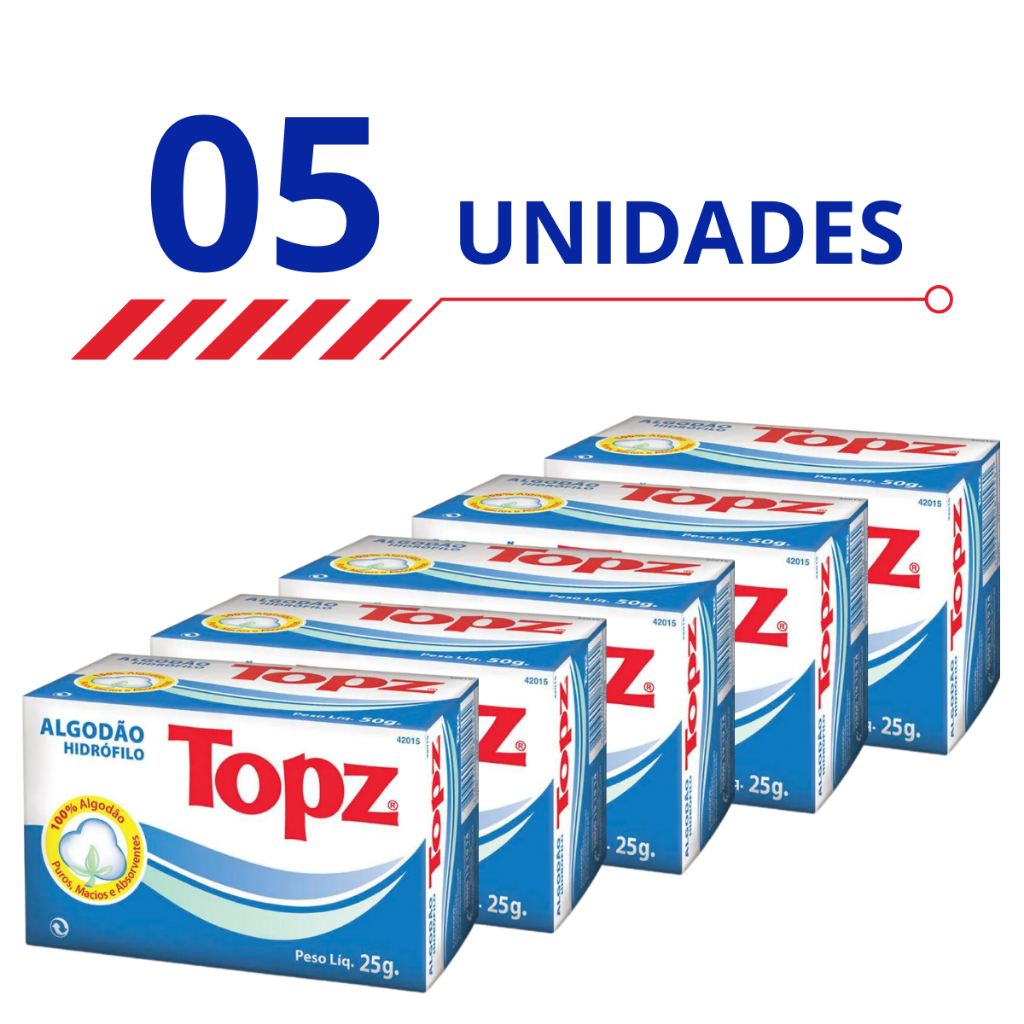 Kit 5 Caixas Topz Algodão Hidrófilo Puros Macios Absorventes 100% Algodão