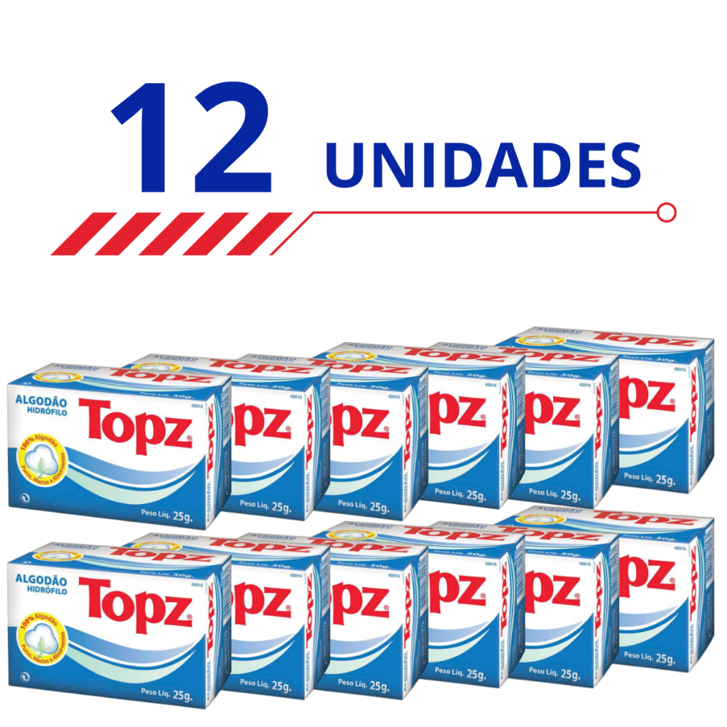 Kit 12 Caixas Topz Algodão Hidrófilo Puros Macios Absorventes 100% Algodão