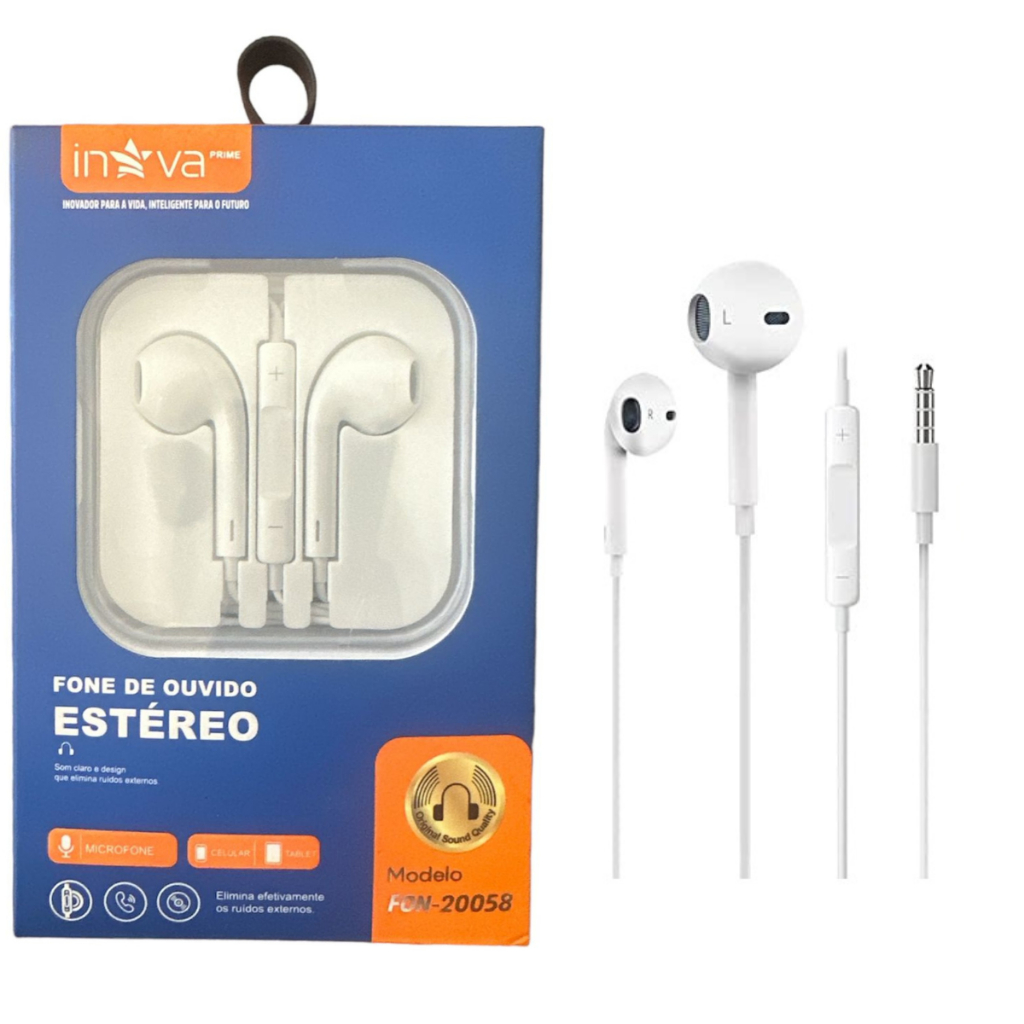 Fone de Ouvido Com Fio P2 Inova Branco