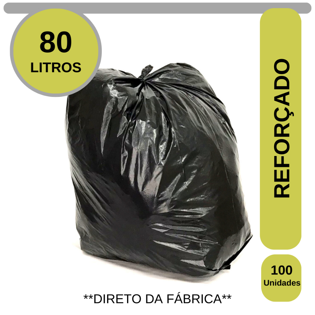 Saco Para Lixo 80 Litros Reforçado Pacote Com 100 Unidades