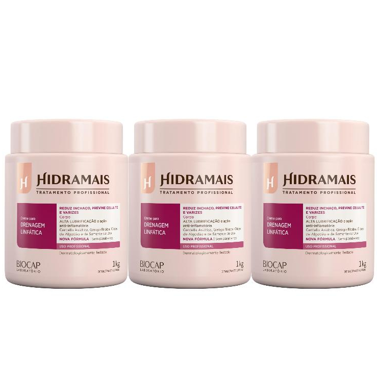 Hidramais Creme Para Massagem Drenagem Linfática 1kg 3 Unidades