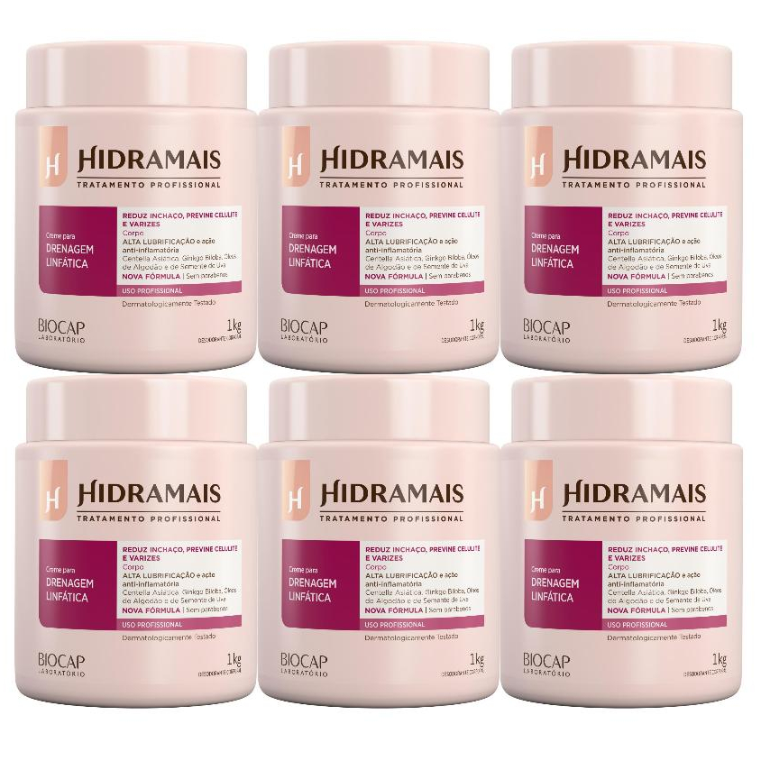 Hidramais Creme Para Massagem Drenagem Linfática 1kg 6 Unidades