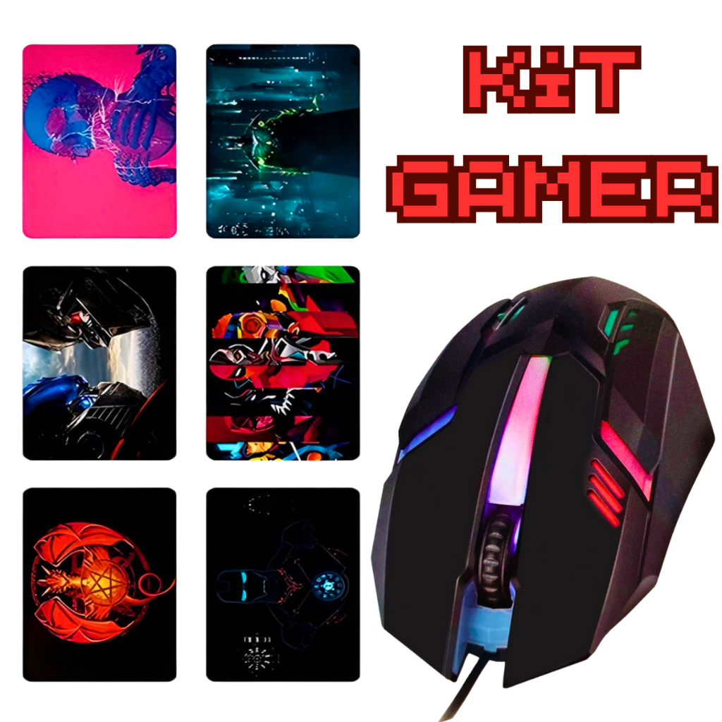 Kit Mouse Pad+ Mouse Optical Led 7 Cores Com Fio Usb 1200dpi Ms-62 Exbom Mouse Pad vários modelos