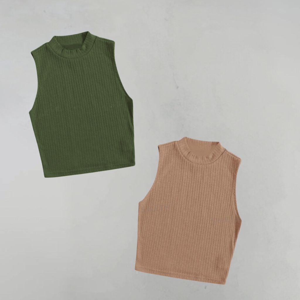 2 Blusas Cropped Feminina Canelada Básica