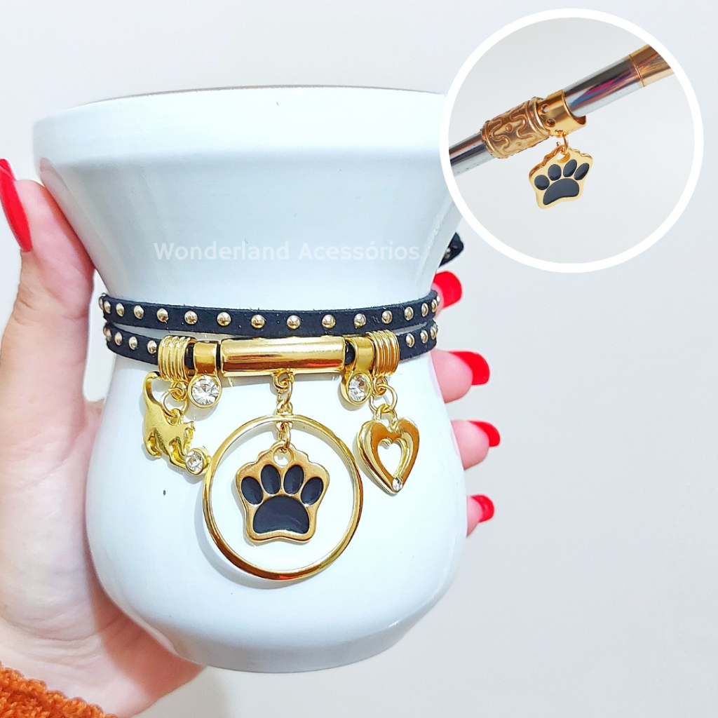 Pulseira (Chocker) de Cuia + Pingente de Bomba de Chimarrão - Modelos PET em Oferta na Shopee