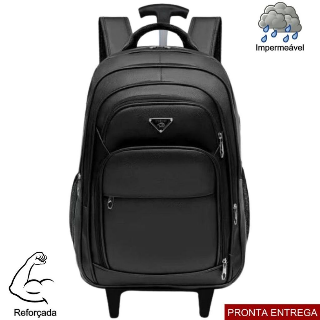 Mochila Bolsa De Rodinha Couro Unissex Resistente Impermeável Trabalho Faculdade