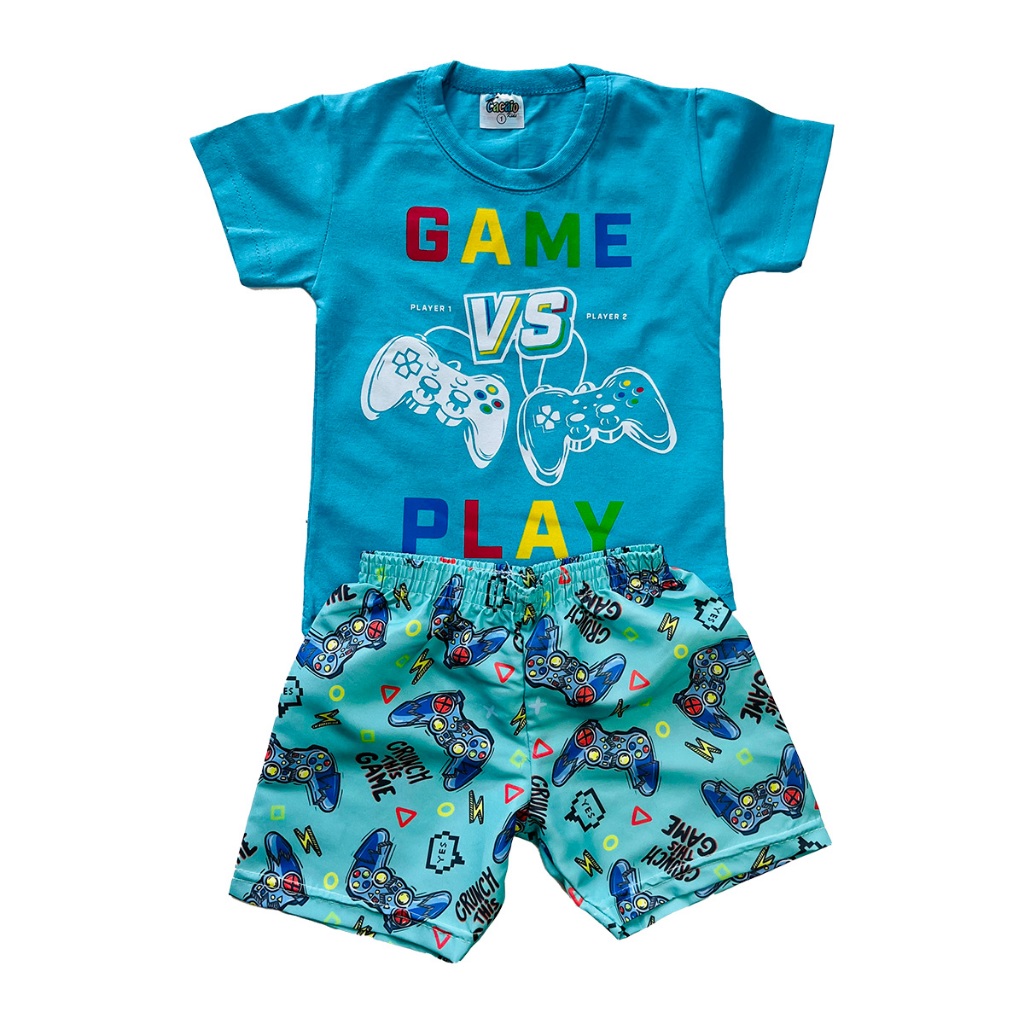 Conjunto com 2 peças infantil masculino Regata ou Camiseta + bermuda tamanho 1