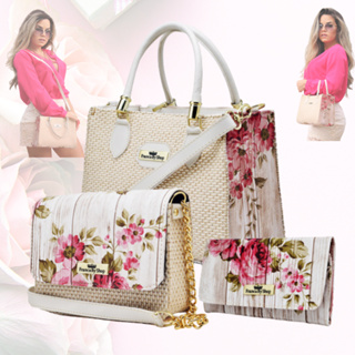 Bolsa Feminina Tote Lateral Transversal de Mão e Carteira KIT 3 PEÇAS em Oferta na Shopee