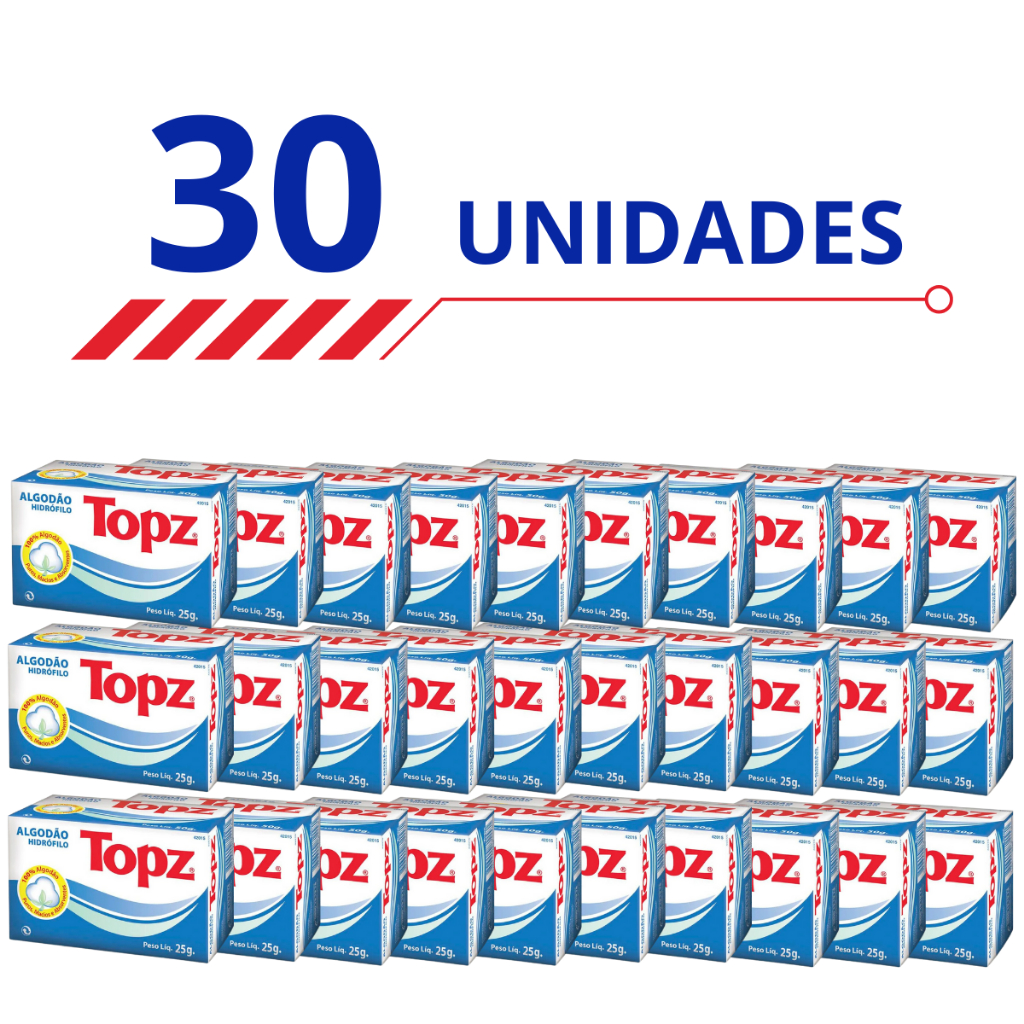 Kit 30 Caixas Topz Algodão Hidrófilo Puros Macios Absorventes 100% Algodão