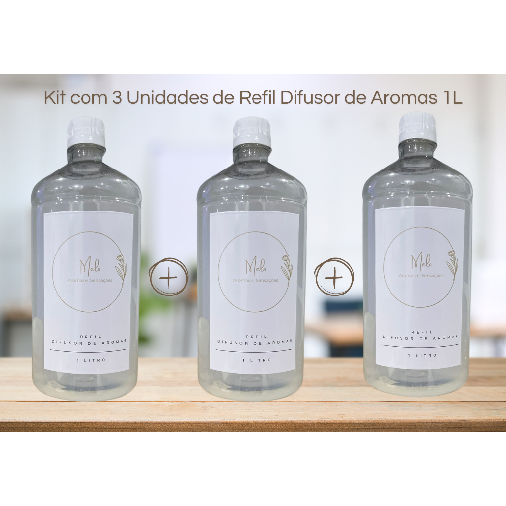 kit com 3 X 1L Difusor de Aromas Aromatizador de Ambiente de Varetas - Refil