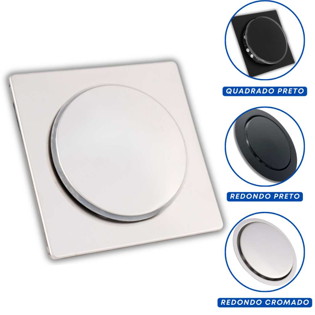 Ralo Click Inteligente 10X10/15X15 Cm - Redondo/Quadrado Inox Banheiro Veda Cheiro Banheiro em Oferta na Shopee