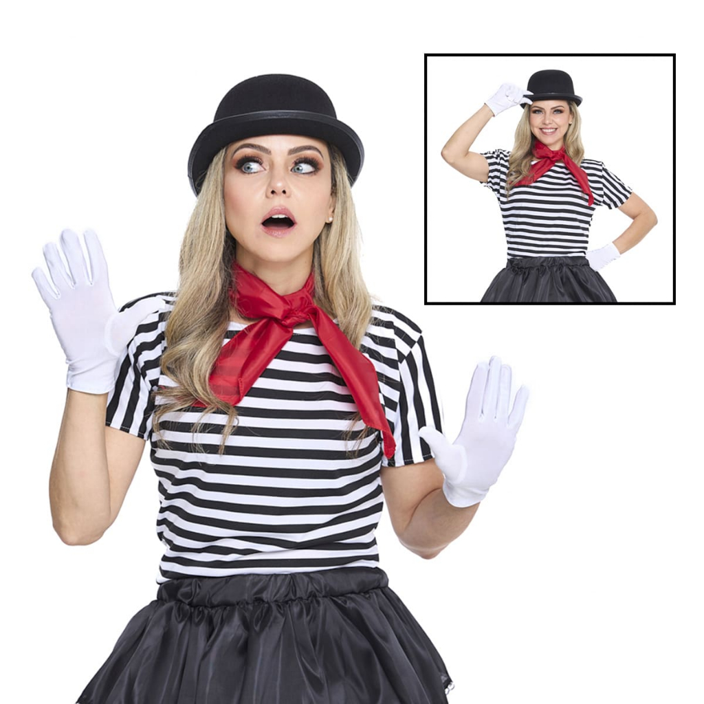 Camiseta T-Shirt Blusinha Listrada Preto e Branco Fantasia Mímico
