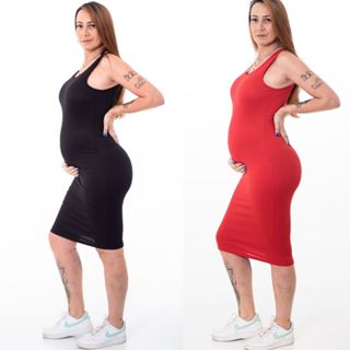 Vestido Regata Gestante Midi Gravida Maternidade Canelado Confortavel Social Casual em Oferta na Shopee