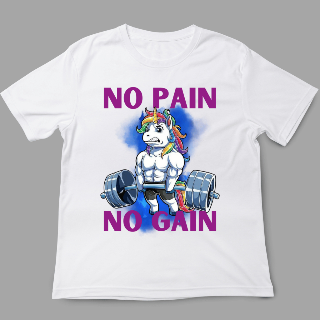 Camiseta No Pain No Gain Academia Treino Musculação Unicórnio