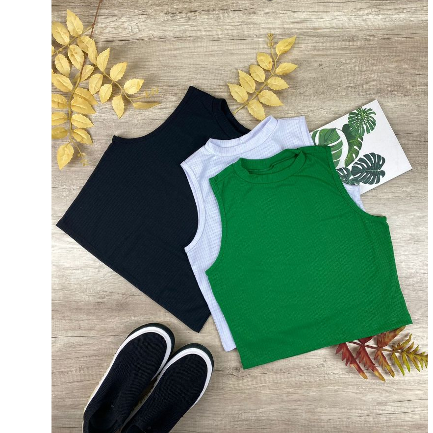Kit 3 Cropped Simples Básico Regata Malha Canelado. Dia a Dia, Blogueira, Casual.