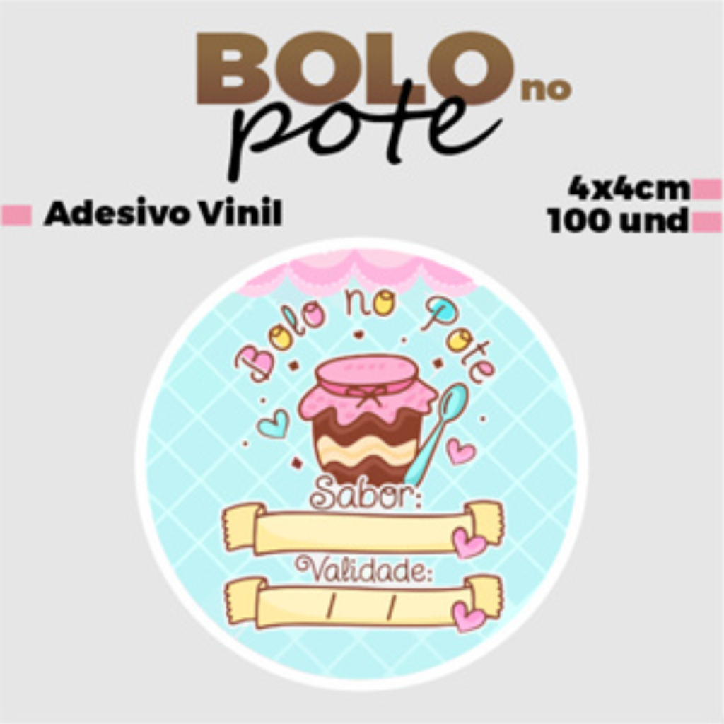 Adesivo Vinil Bolo no Pote 100 unidades Impressão Resistente a água