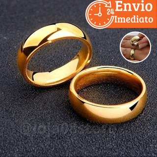 Par Aliança casamento dourada lisa 6mm polida anatômica alto brilho anel inoxidável aço dourado ouro alianca classica