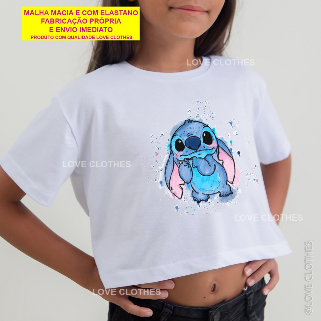 Cropped Feminino Blusa Camiseta Infantil Adulto Stitch Capivara Ballet Divertidamente em Oferta na Shopee