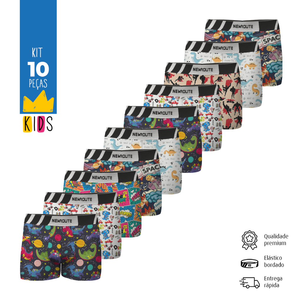 Kit 10 Cuecas Box Boxer Estampada Microfibra INFANTIL - NR