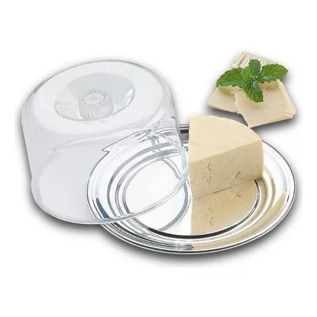 Conjunto Queijeira Porta Queijo Alta Inox Com Tampa 16,5 Cm