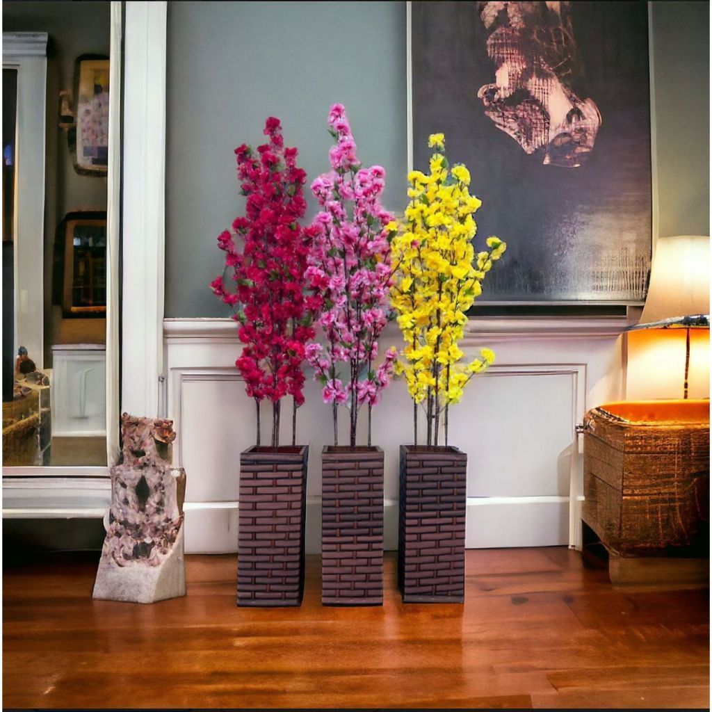 Arranjo Cerejeira Sakura Artificial Decoração Vaso Coluna P Revestido Fibra Sintética + 100G De Casca Decorar