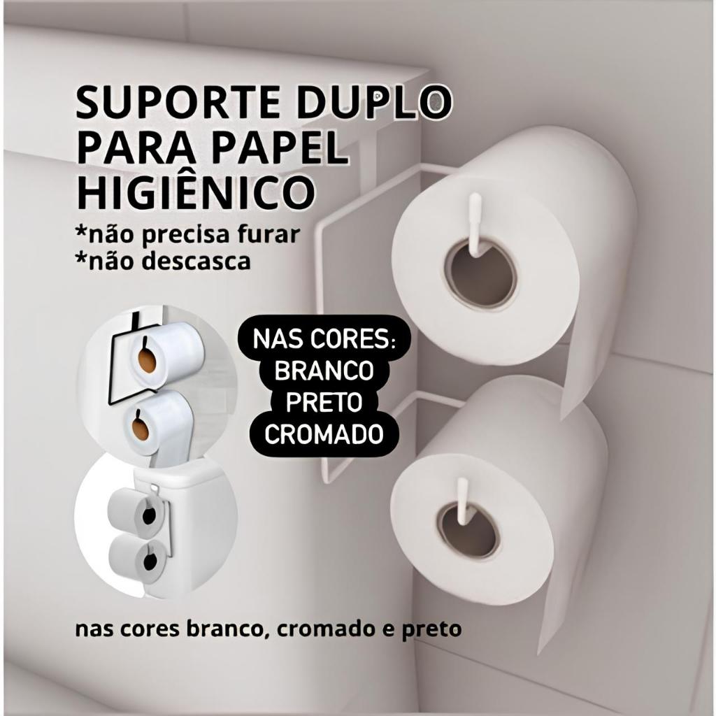 Suporte Porta Papel Higiênico Duplo Aramado Para Caixa Acoplada Cromado Aço Preto Branco