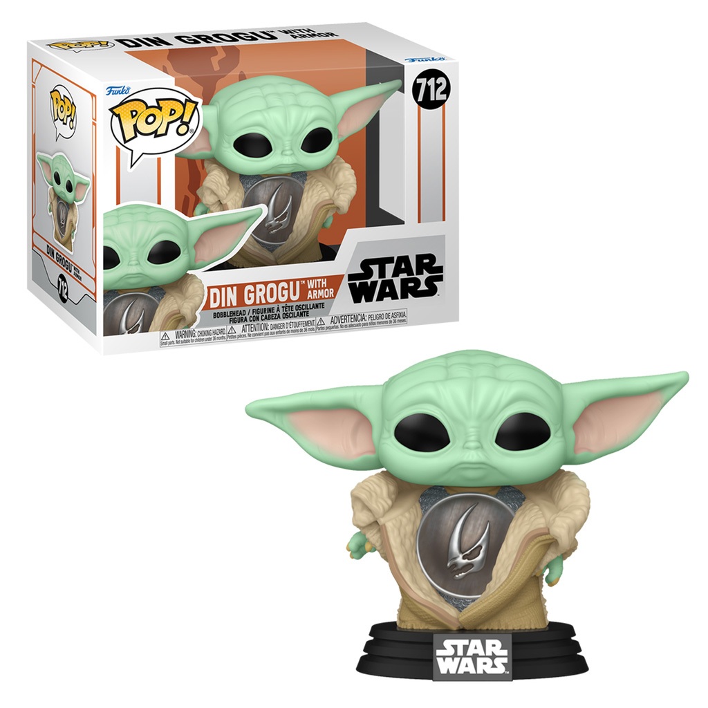 FUNKO POP STAR WARS THE MANDALORIAN - DIN GROGU WITH ARMOR 712 NOVO ORIGINAL em Oferta na Shopee