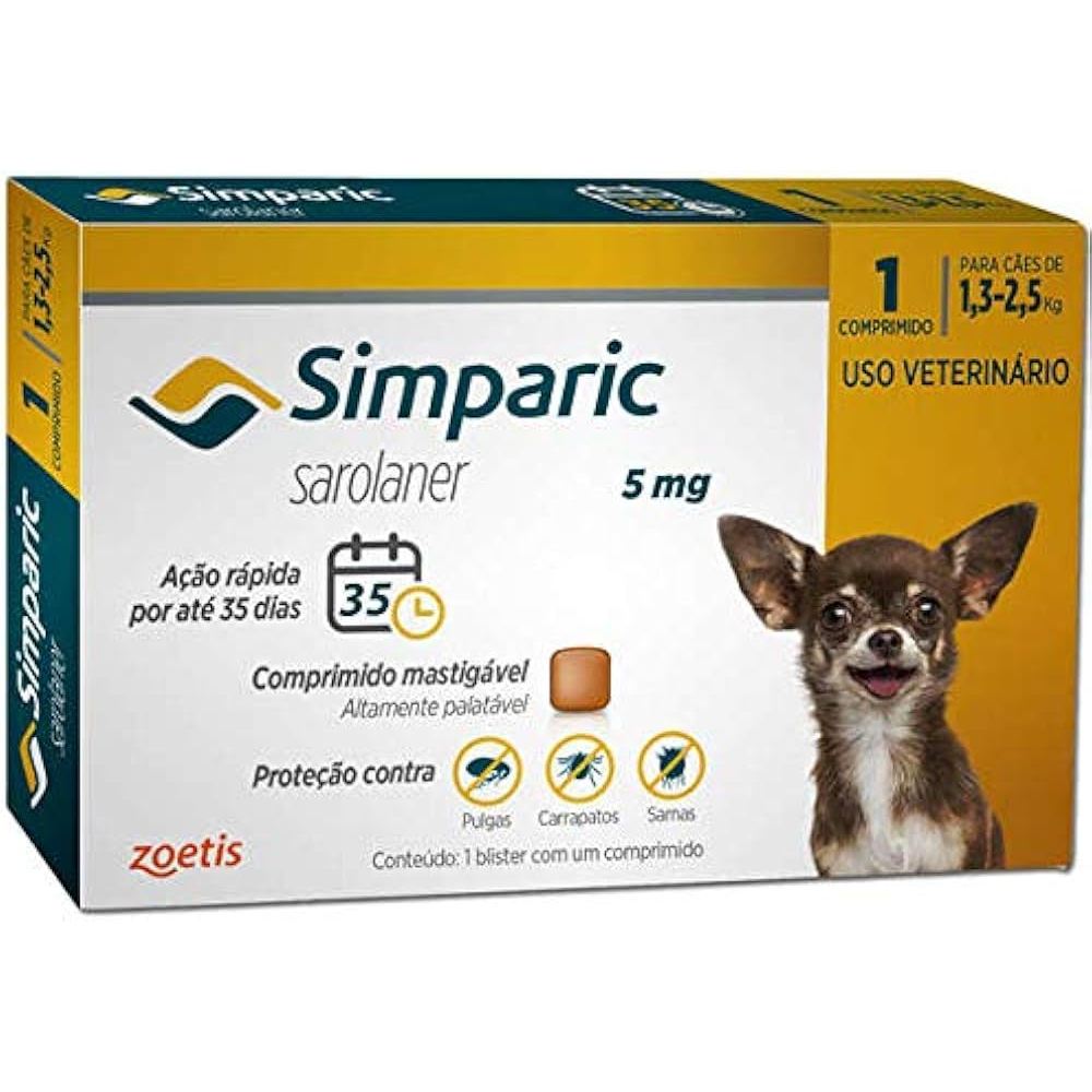 Antipulgas Simparic para cães de 1,3 a 2,5 kg 1 TABLETE