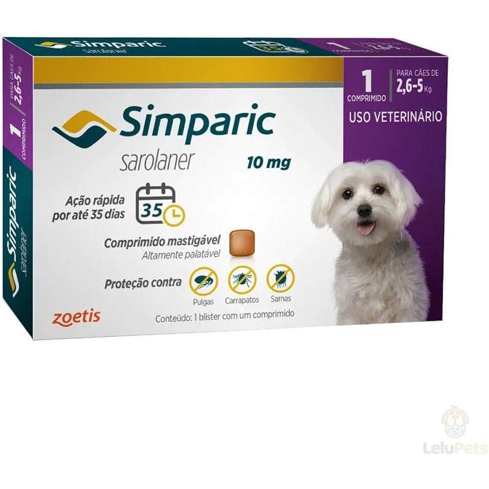 Antipulgas Simparic para cães de 2,6 a 5kg kg 1 TABLETE em Oferta na Shopee