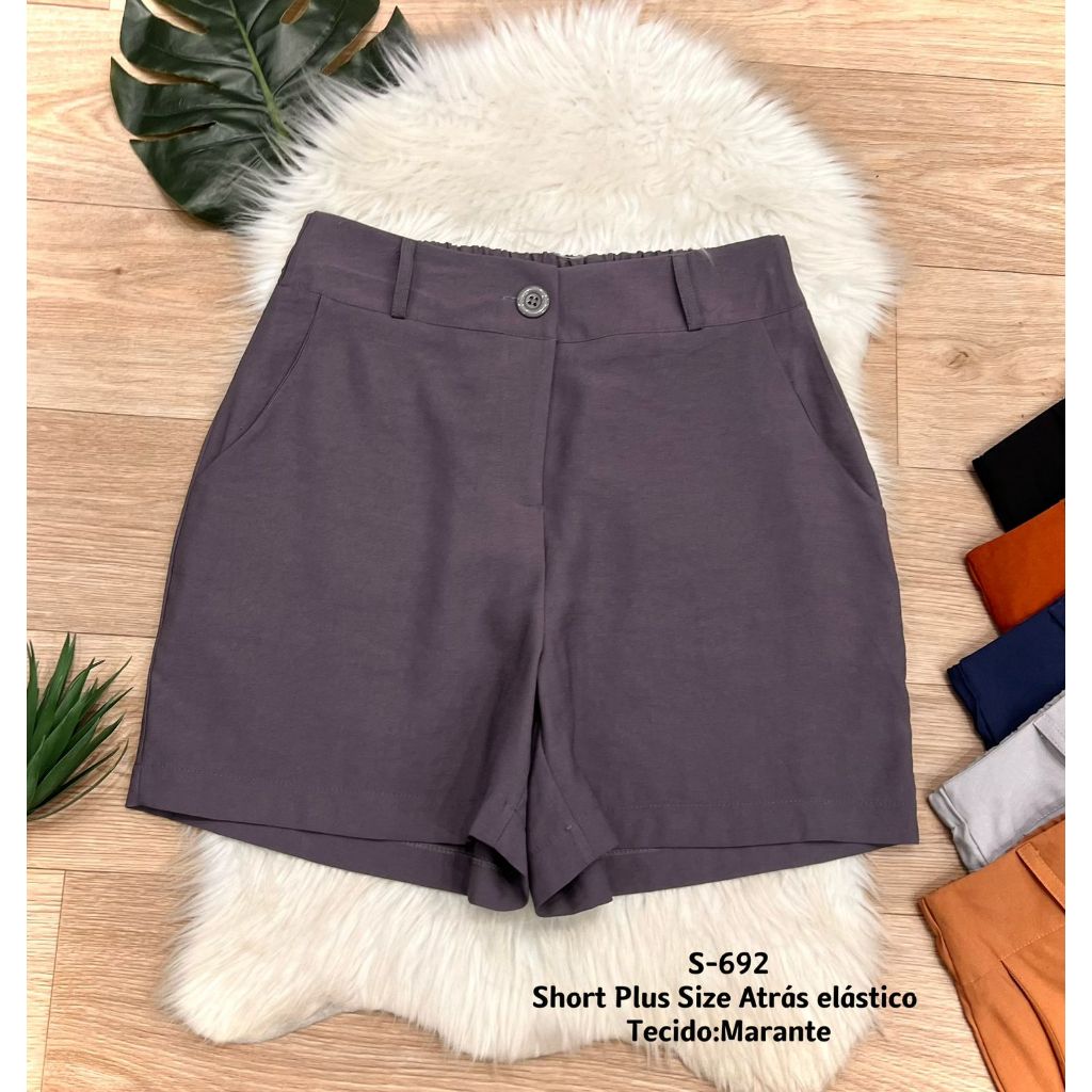 Short plus size com elástico atrás S797 Tecido Marante