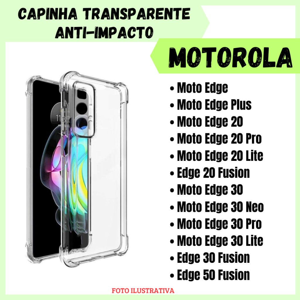 Capa Transparente Anti Impacto Motorola Moto Edge / Edge Plus / Edge 20 / 20 Pro / 20 Lite / 20 Fusion / Edge 30 / 30 Pro / 30 Neo / 30 Lite / 30 Fusion / Edge 50 Fusion / Capinha Simples Para Celular (CF09)