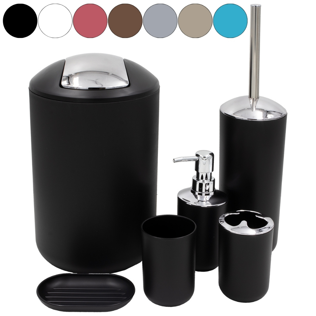 Kit Acessórios para Banheiro Lavabo Luxo 6 Peças Plástico Reforçado Conjunto Completo Porta Sabonete para Pia Higiene Lixeira Saboneteira