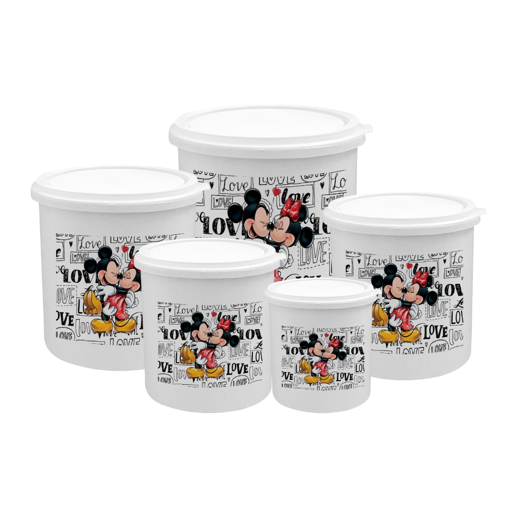 Kit 5 Potes de Mantimentos Plástico Decorado Branco Minnie em Oferta na Shopee