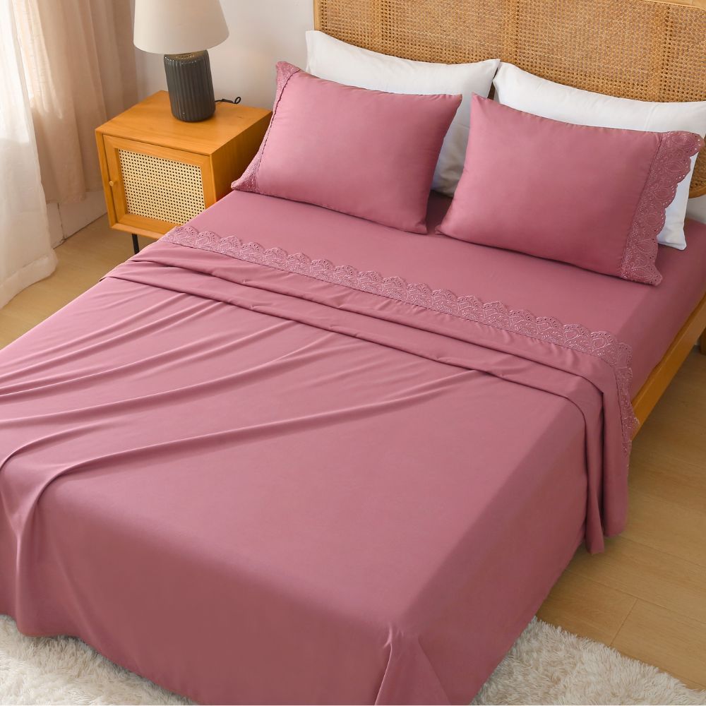 Jogo De Lençol King 4 Pçs 300 Fios Percal Bordado Blush em Oferta na Shopee