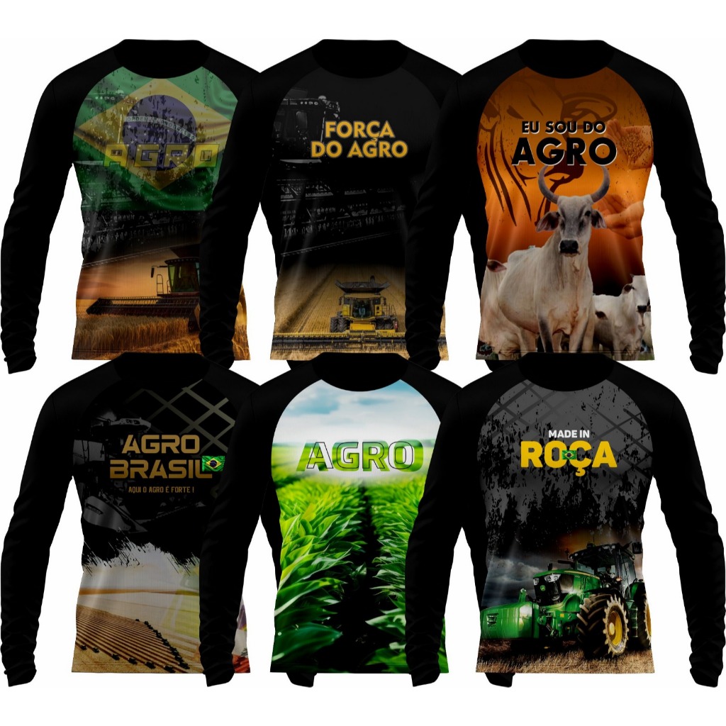 Camisa do Agro Masculina Manga Longa Proteção Solar Uv Agropecuária Camiseta Fazenda Trator Blusa