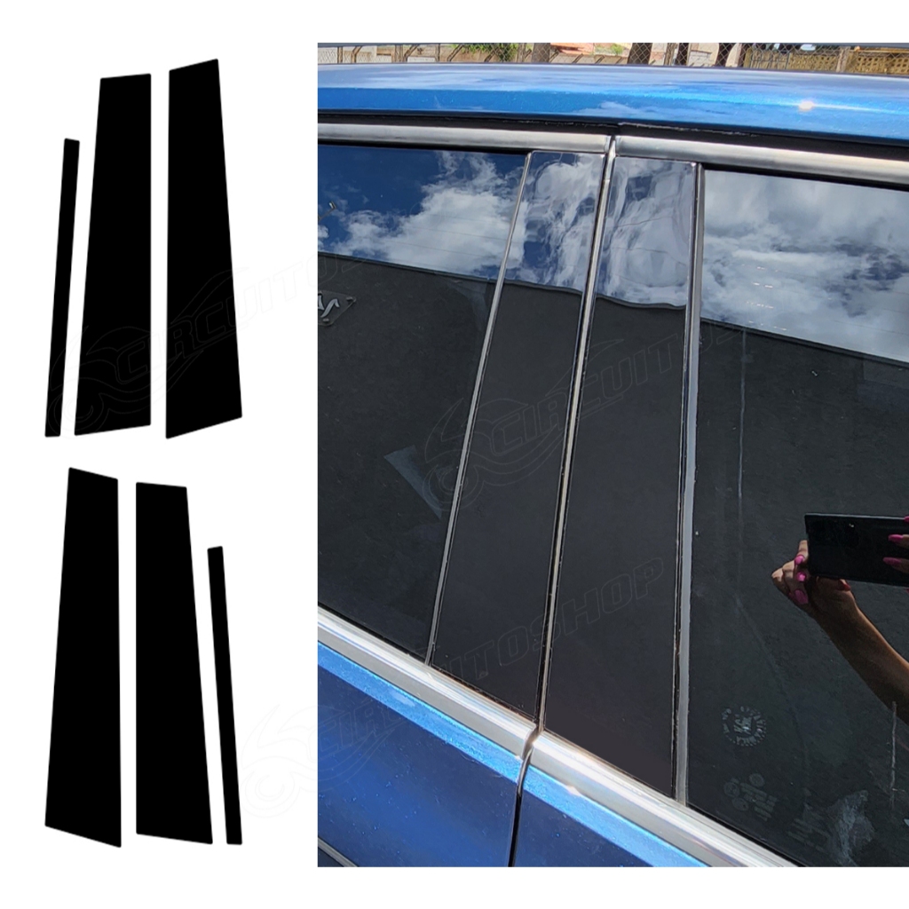Protetor Black Piano Coluna Vidro Porta Carro T-Cross Volkswagen T-Cross