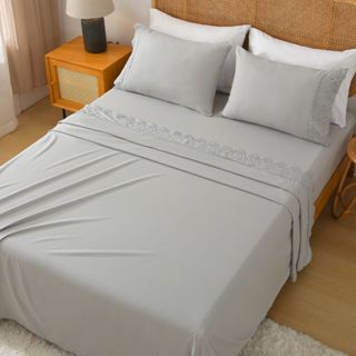 Jogo de Lençol King Veneza 4 Pçs 300 Fios Percal Bordado em Oferta na Shopee