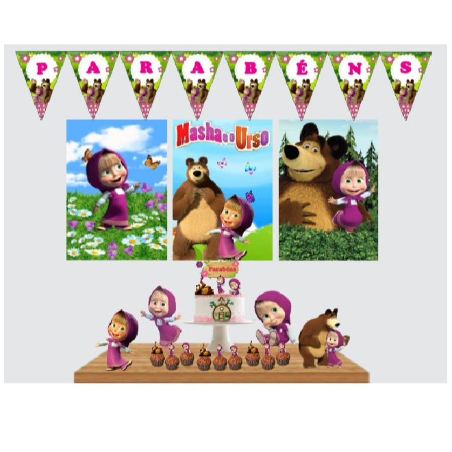 Festa Só um Bolinho Masha e o Urso Decoração de Aniversário Em Casa Fotográfico/Offset