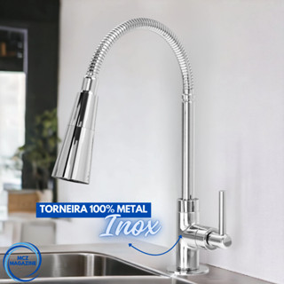 Torneira Pia Cozinha Gourmet Inox Chuveirinho Cozinha Bancada Flexível 1/4 de Volta Metal em Oferta na Shopee