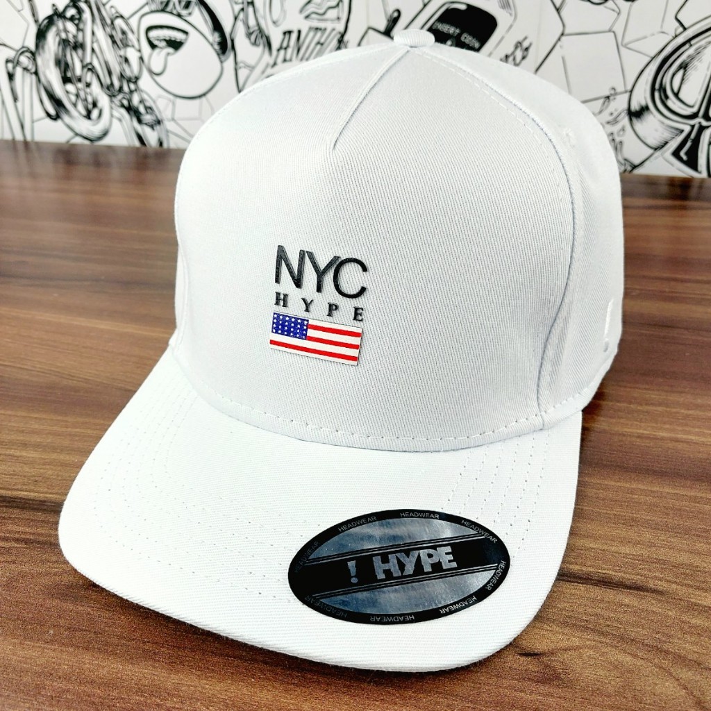 Boné NYC Aba Curva Original Hype Bandeira USA Modelo Trucker Fitão Strapback Bandeirinha Americana