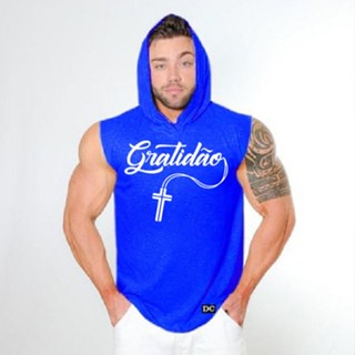 Camiseta Regata Masculina Com Capuz Machão Academia Estampa Gratidão em Oferta na Shopee