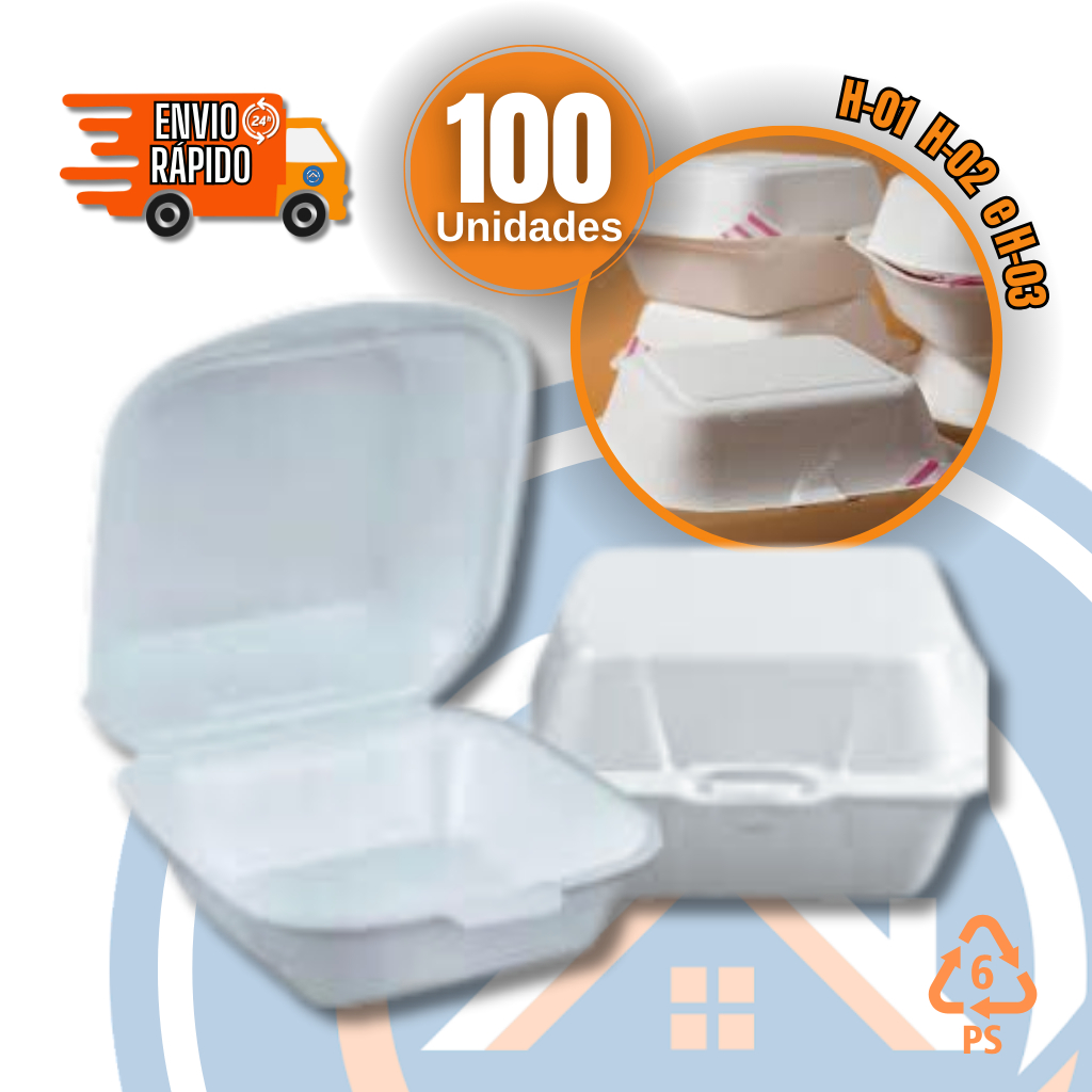 Hamburgueira de Isopor p/ Delivery c/100 Un