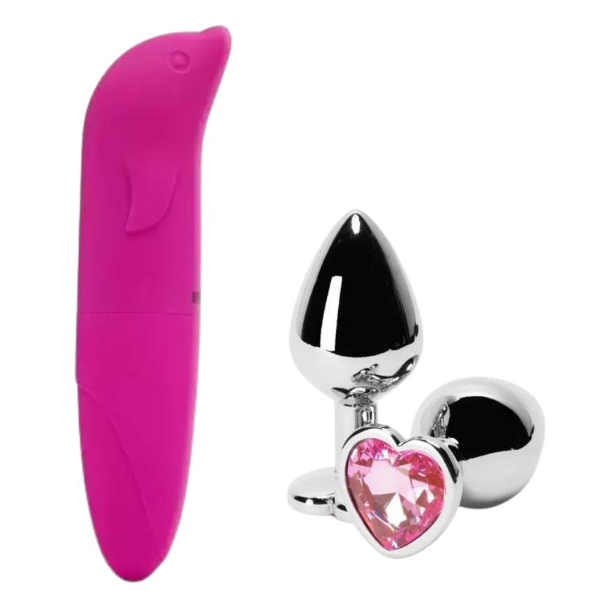 Kit Vibrador Ponto G Aveludado + Plug Anal P Formato Coração em Oferta na Shopee