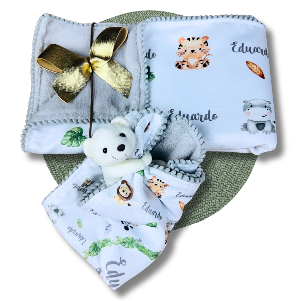 Manta e Naninha Safari Personalizada Com o Nome Do Seu Bebe em Oferta na Shopee